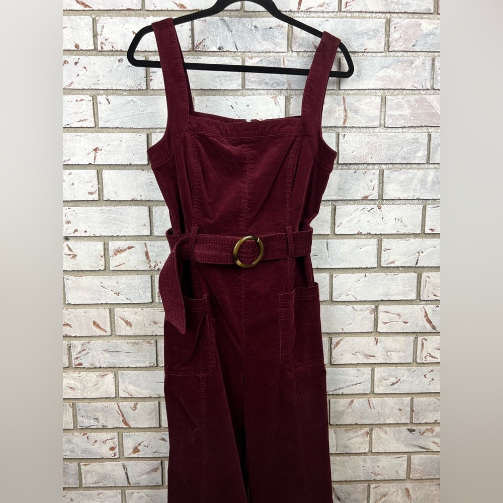 Anthropologie | Deep Red Velvet Jumpsuit